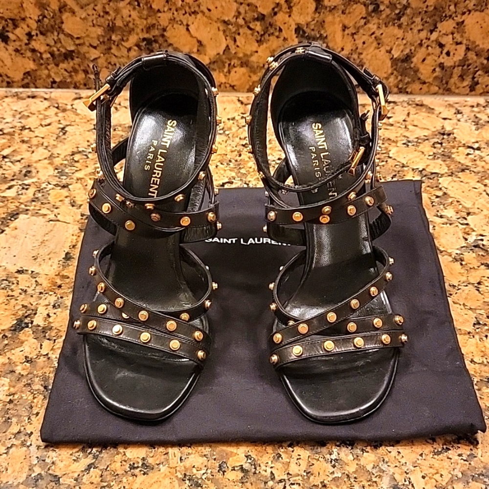 Super cute Saint Laurent high heels. Size EU 37. Gold & Black. - Picture 2 of 8
